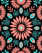 Coral Teal Floral Burst Pattern Rug