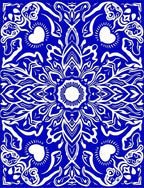 Bold Blue White Heart Mandala Design Rug