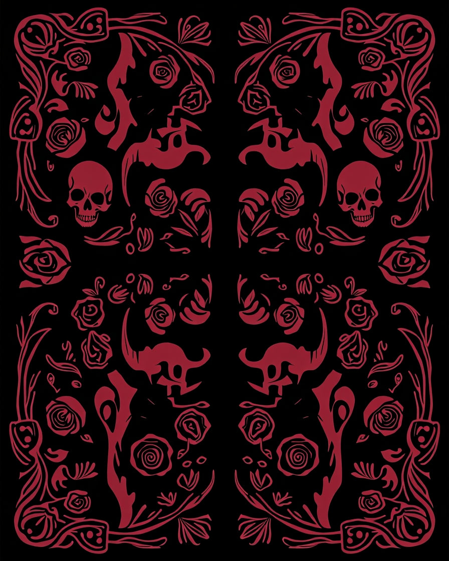 Gothic Red Rose Skull Pattern Rug