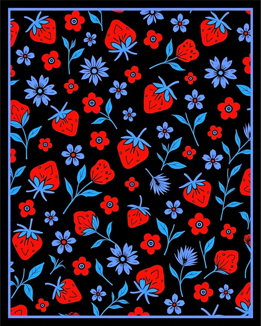 Red Strawberry Floral Pattern Rug