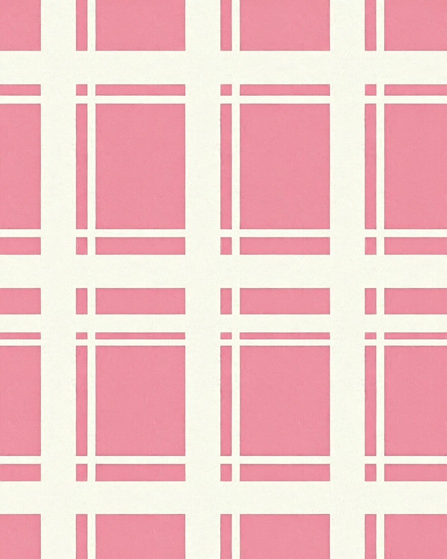 Pink and White Grid Pattern Rug