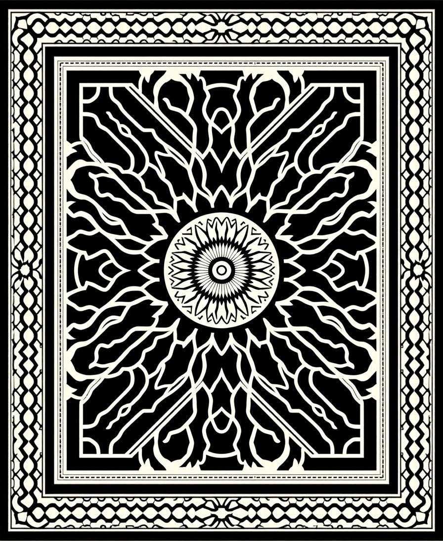 Intricate Sunburst Radial Pattern Rug