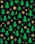 Green Christmas Trees Snowflakes Black Rug
