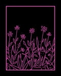 Pink Floral Outline On Black Rug