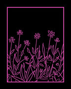 Pink Floral Outline On Black Rug