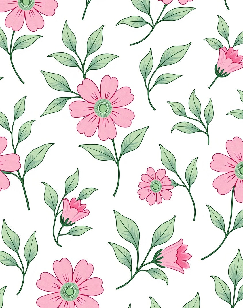 Pink Floral And Green Leaf Pattern Rug