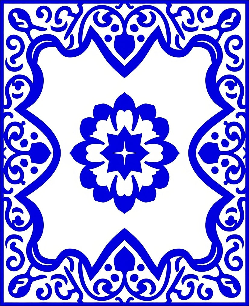 Bold Blue Floral Medallion Design Rug