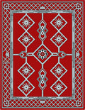 Geometric Red Silver Diamond Floral Rug