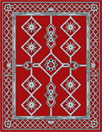 Geometric Red Silver Diamond Floral Rug