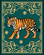 Tiger With Sun Scrollwork Design Rug
