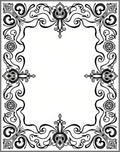 Ornate Black Swirl Corner Border Design Rug