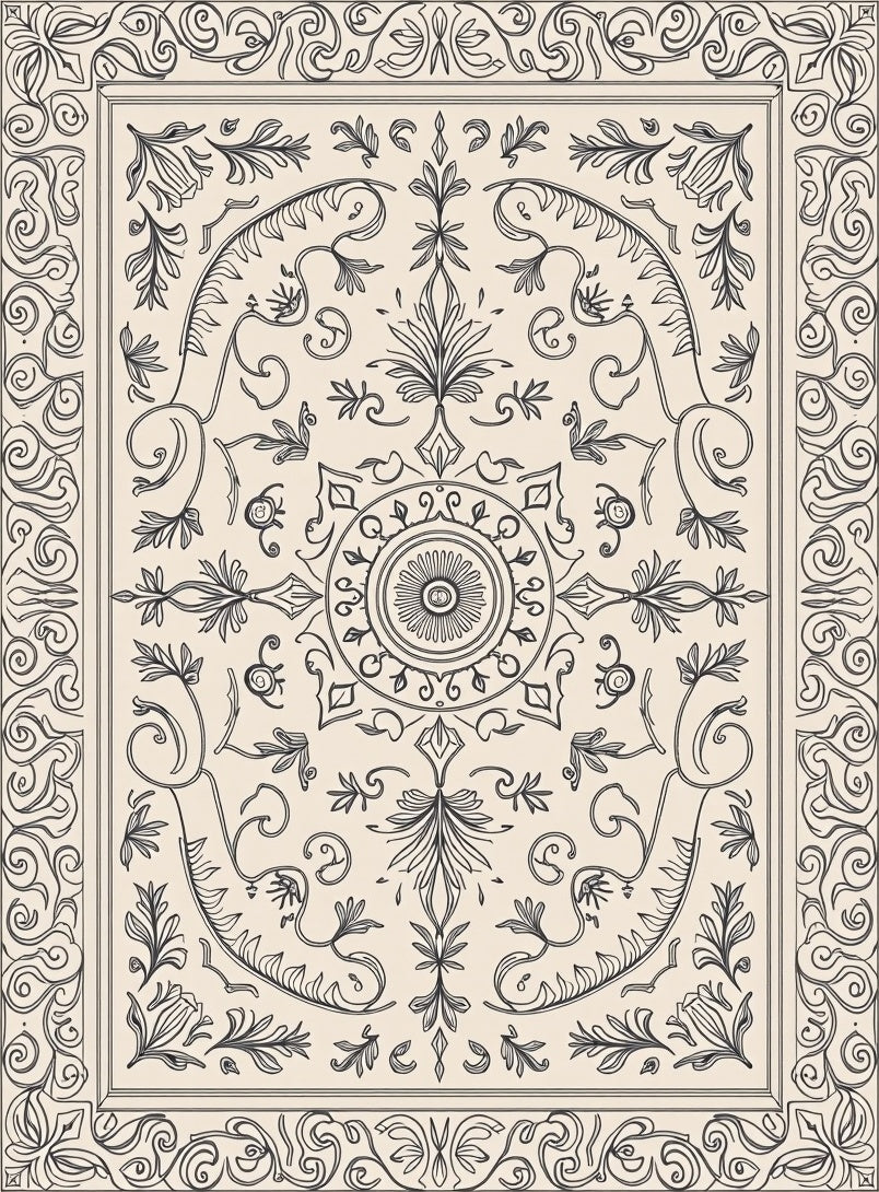 Ornate Floral Scrollwork Design Rug