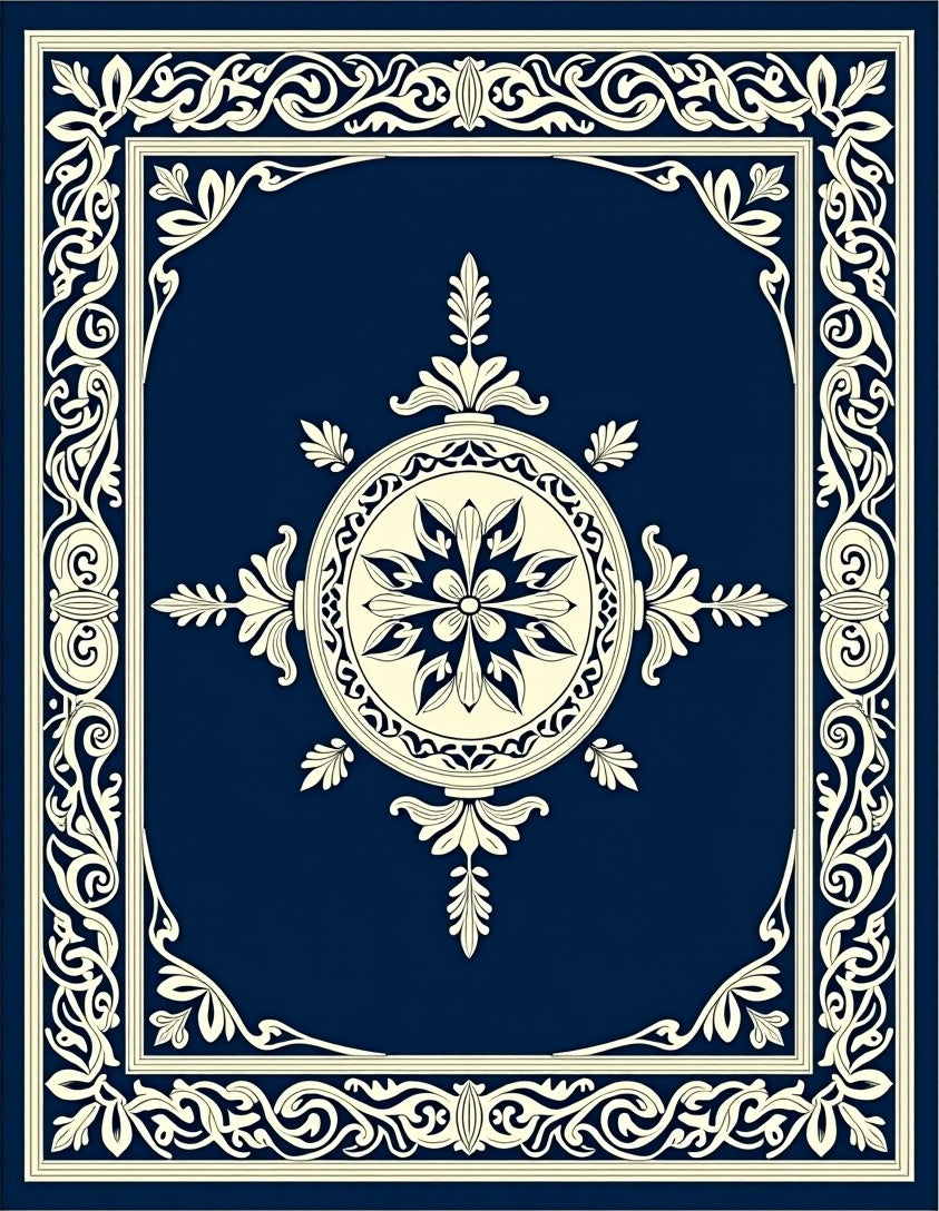 Deep Blue Cream Ornate Classic Rug
