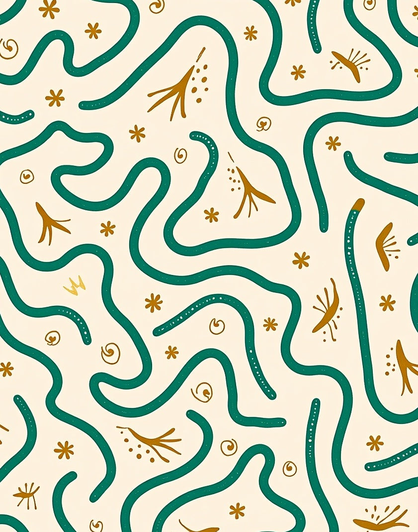 Curved Lines Whimsical Elements Pattern Rug