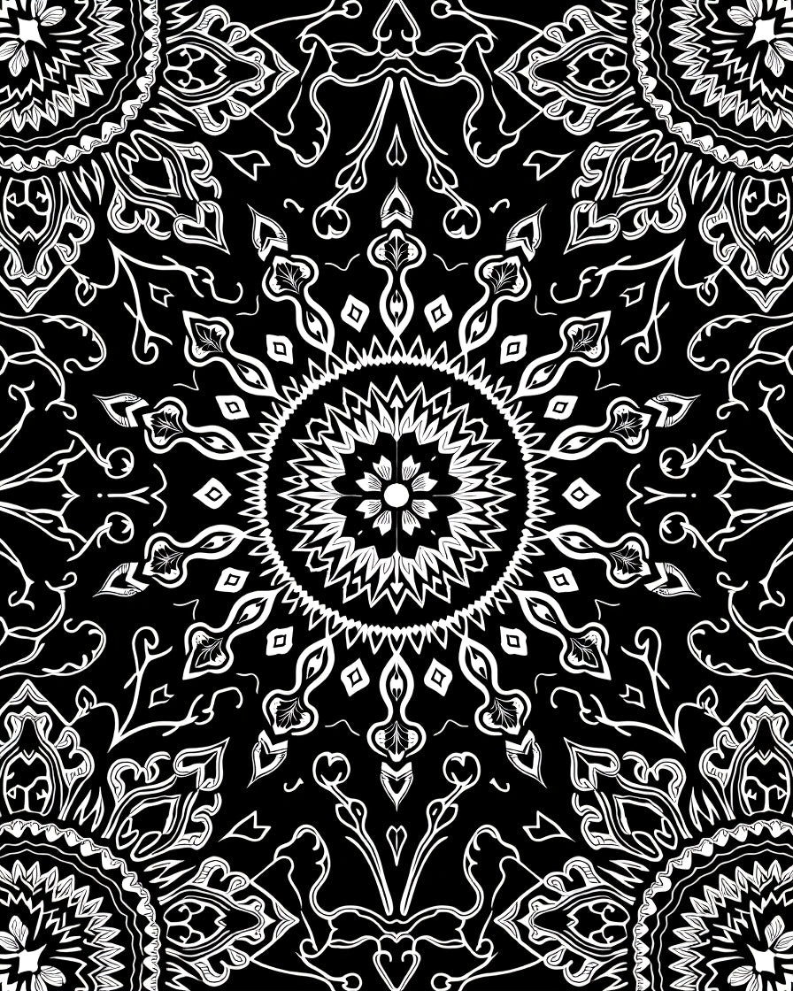 Intricate White Floral Mandala Pattern Rug
