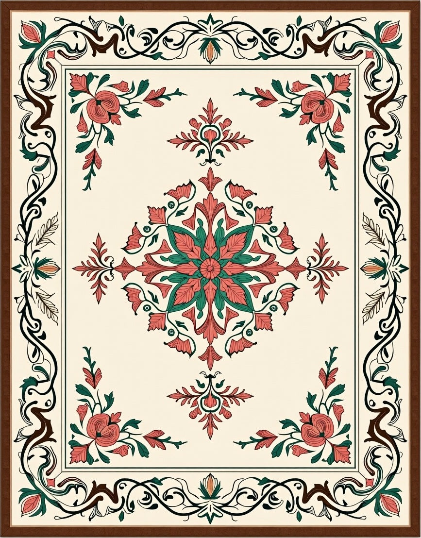 Floral Medallion With Decorative Border Rug