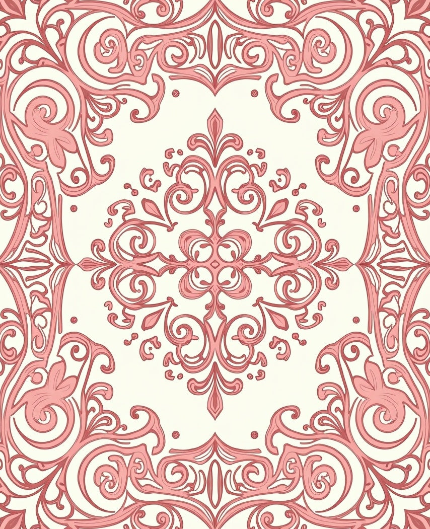 Elegant Pink Floral Scroll Pattern Rug