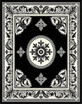 Black and Cream Floral Mandala Border Rug