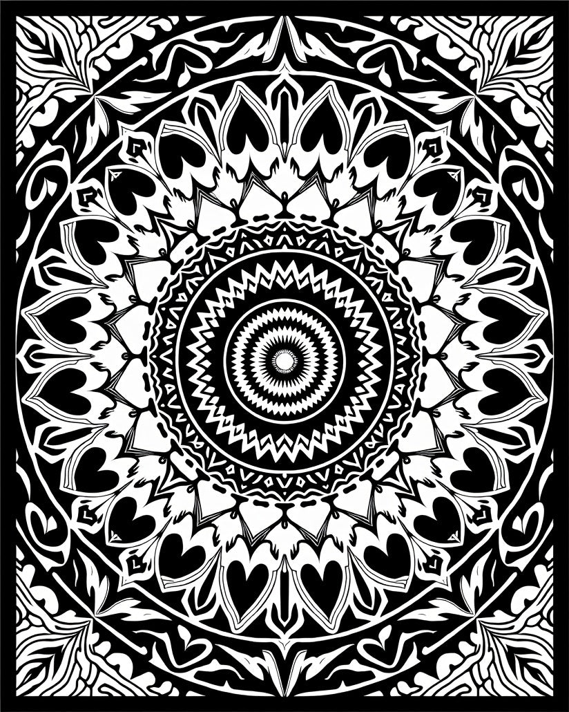 Intricate Black White Mandala Pattern Rug