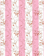 Pink White Stripe Floral Line Art Rug