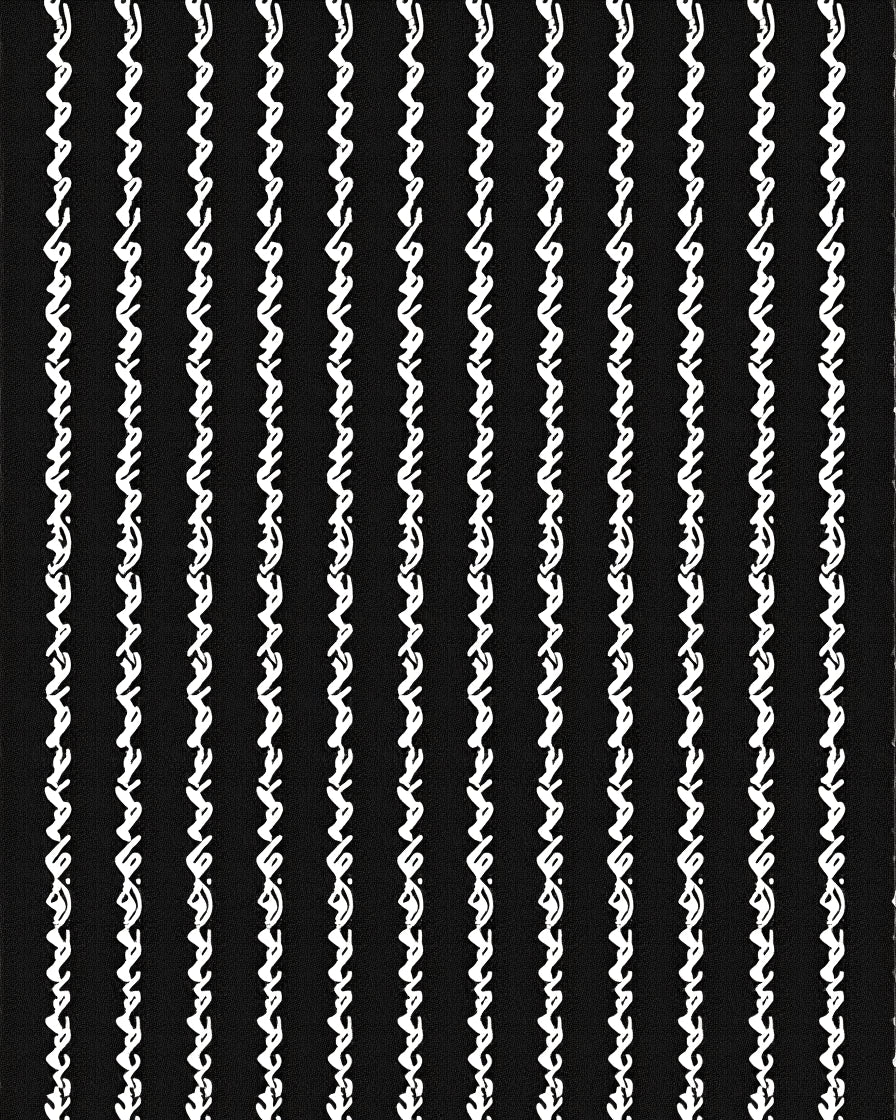 Black White Vertical Script Stripe Pattern Rug