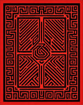 Bold Red Black Geometric Maze Design Rug