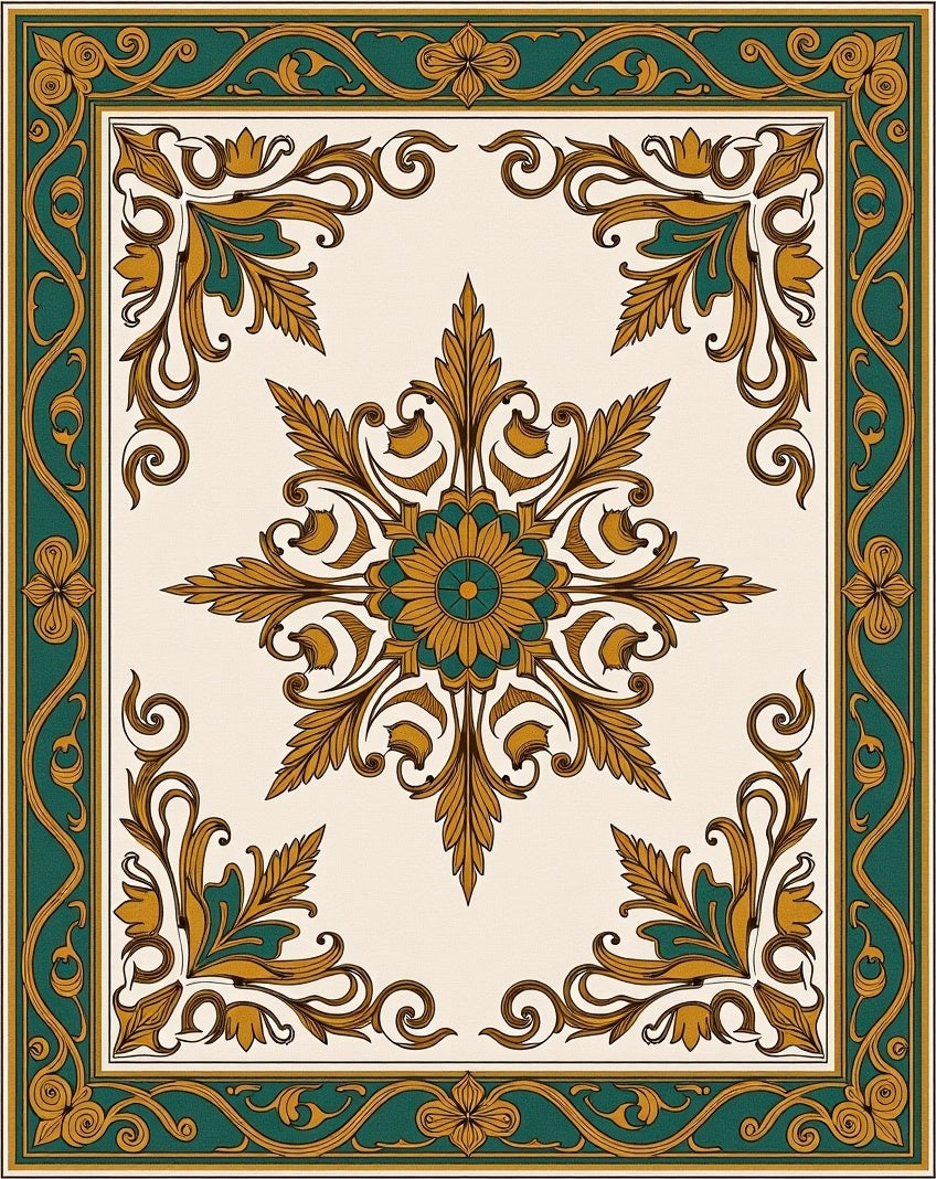 Ornate Floral Border Design Rug