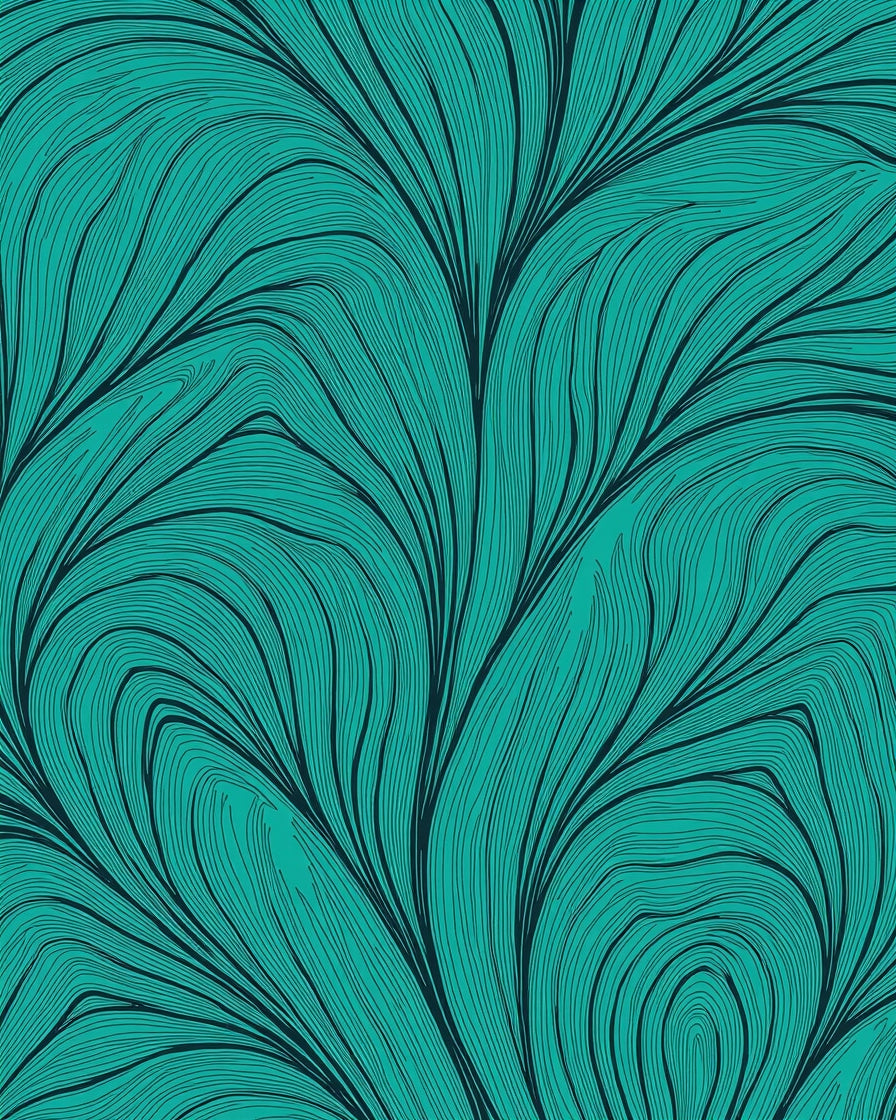 Abstract Teal Wavy Line Design Rug