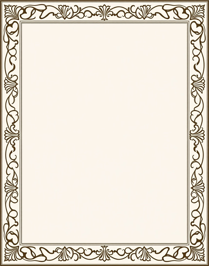 Elegant Brown Floral Scroll Border Design Rug