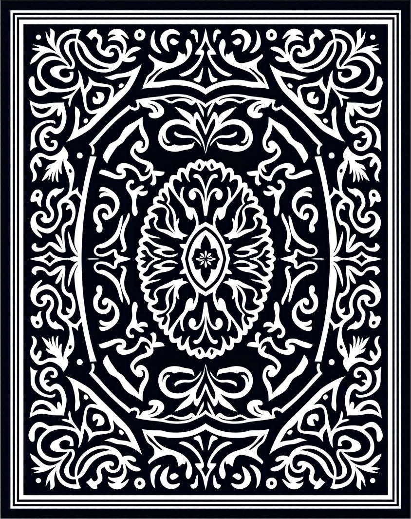 Classic Black White Intricate Ornate Rug