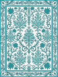 Teal Leaf and Floral Pattern Rug