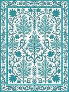 Teal Leaf and Floral Pattern Rug