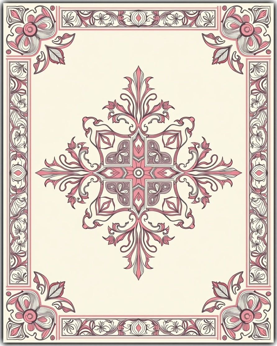 Elegant Floral Scroll Medallion Design Rug