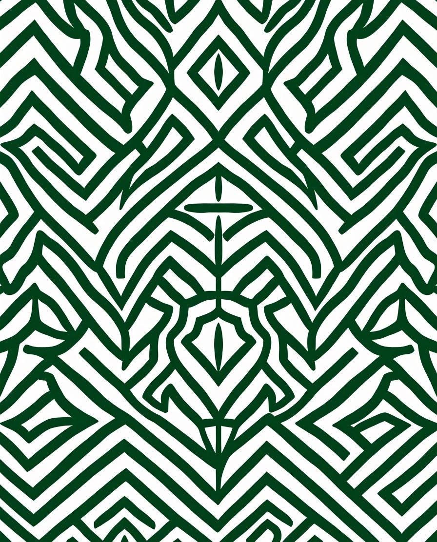 Emerald Green Abstract Geometric Maze Rug