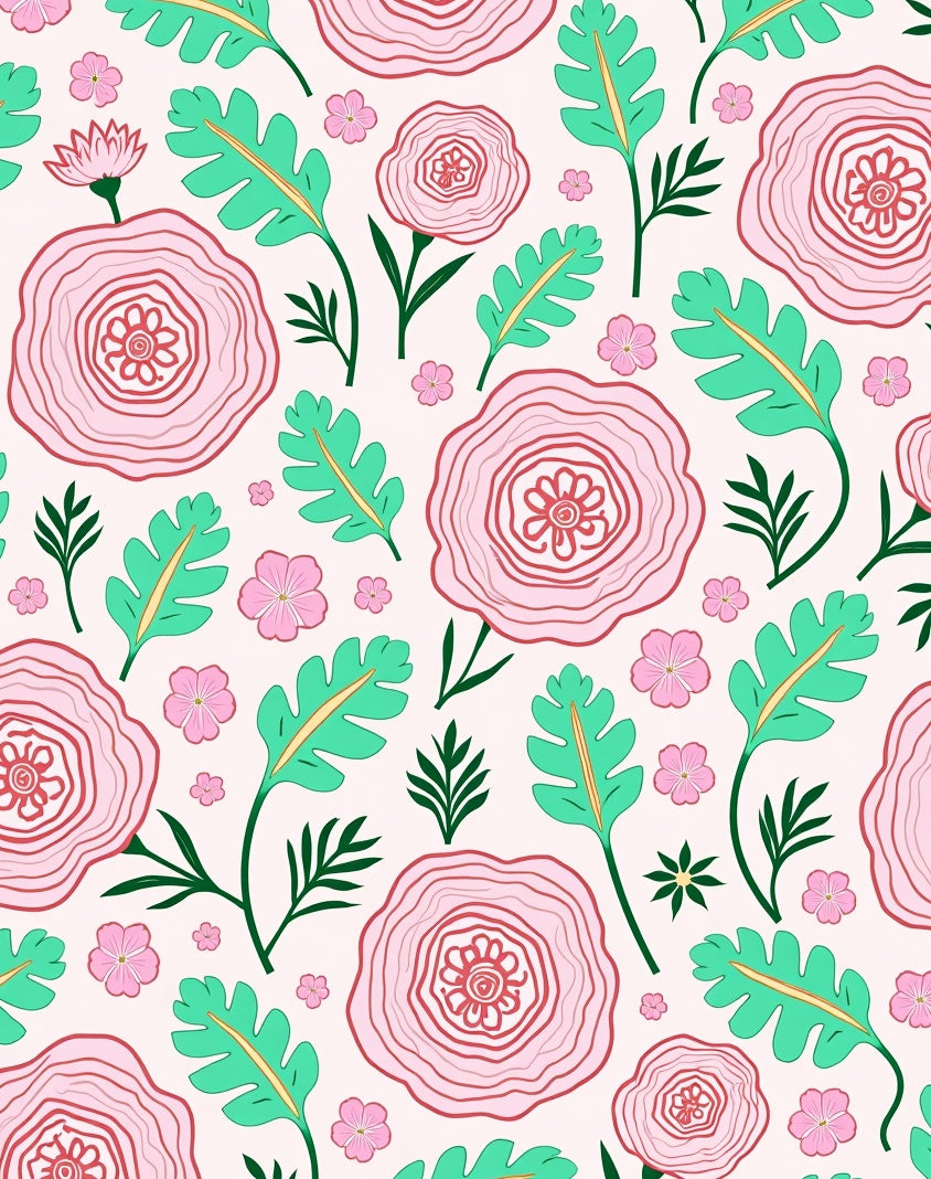 Whimsical Pink Floral Pattern Rug