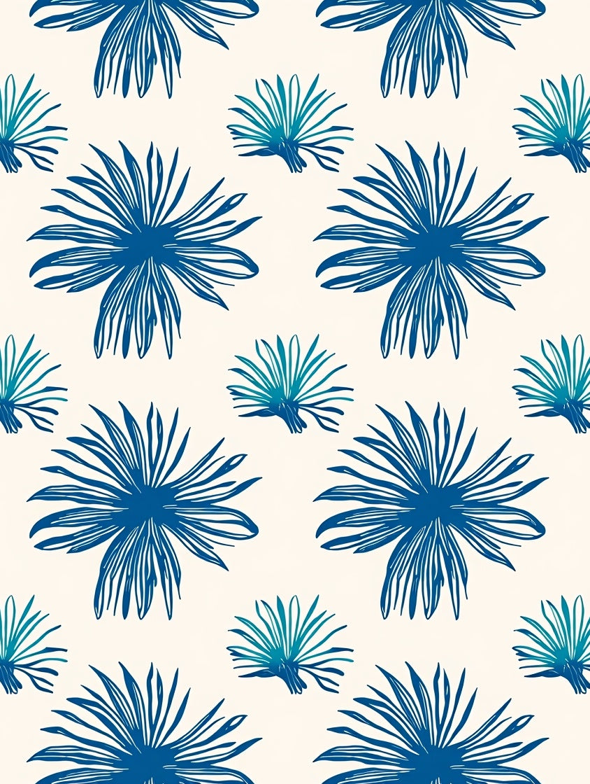 Bold Blue Leafy Pattern Rug