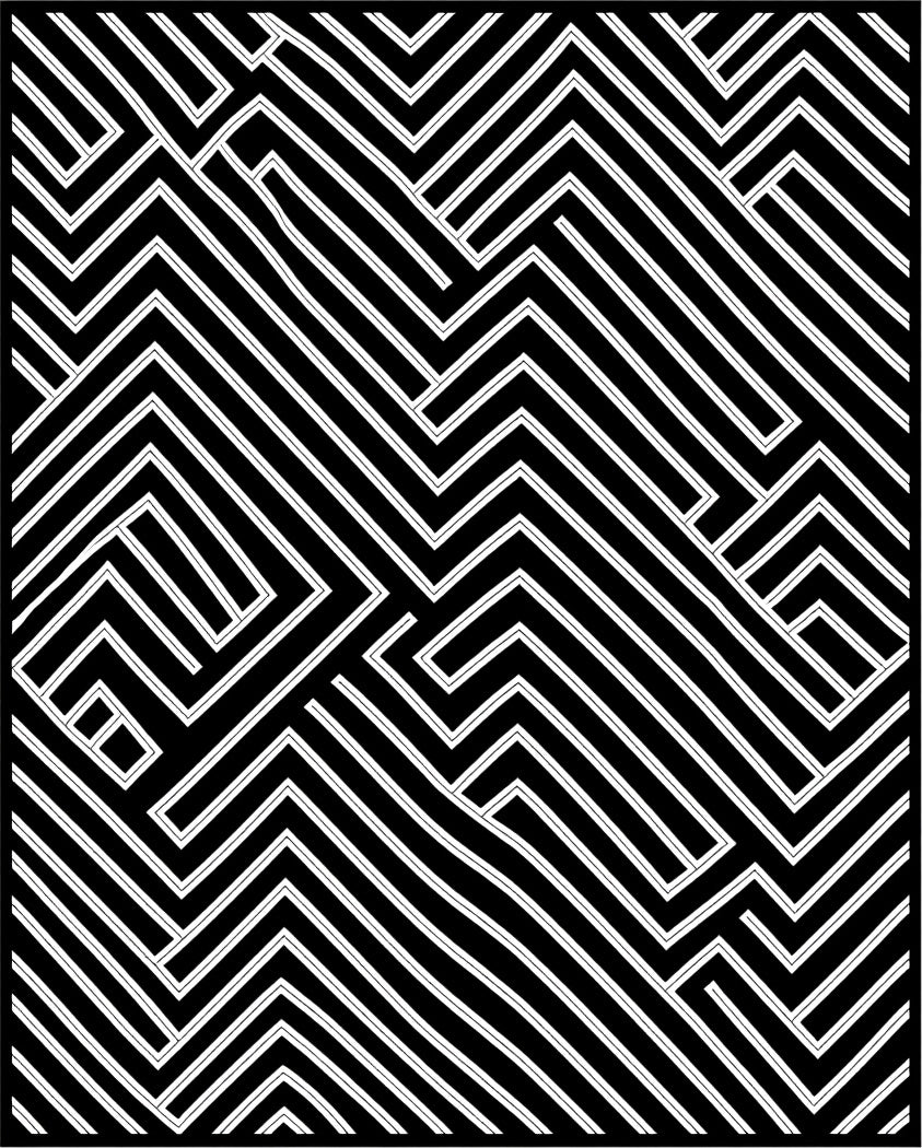 Angular Black White Line Art Rug