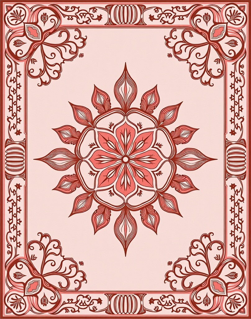 Vintage Floral Medallion Border Design Rug
