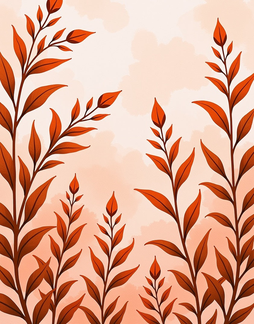 Terracotta Leafy Branch Pattern Rug