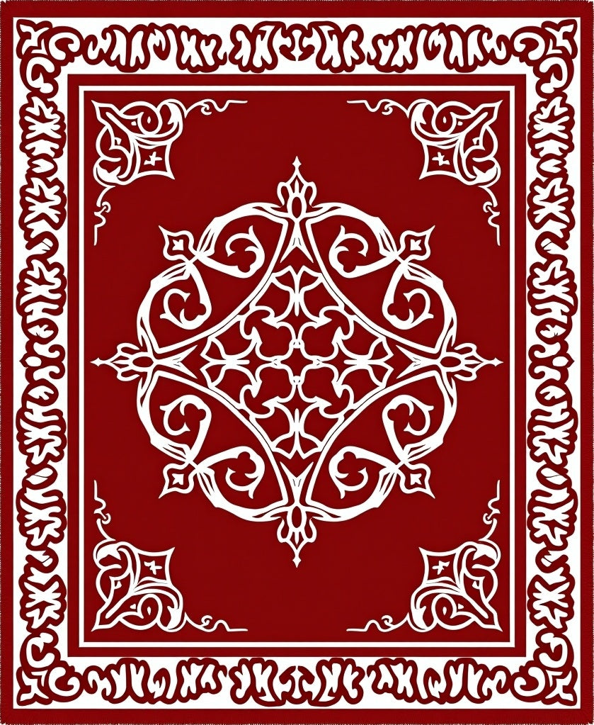 Ornate White Floral Border Rug