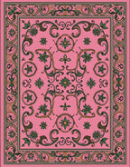 Pink Floral Swirls Detailed Pattern Rug