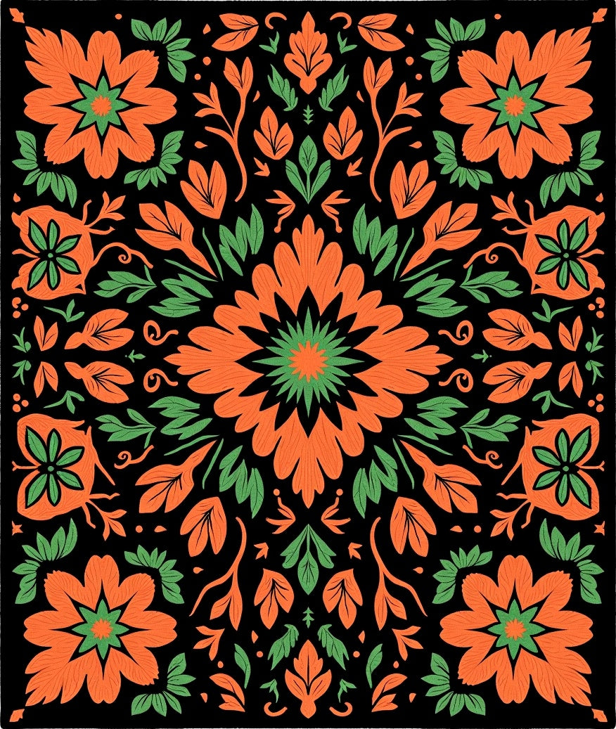 Botanical Floral Mandala Pattern Rug