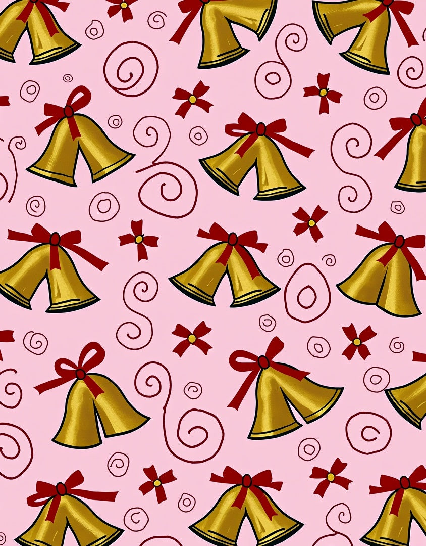 Golden Bells With Red Ribbons Pink Rug