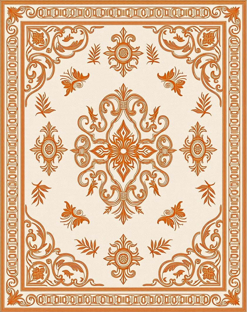 Ornate Floral Scroll Work Pattern Rug