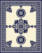 Elegant Blue And Cream Medallion Design Rug
