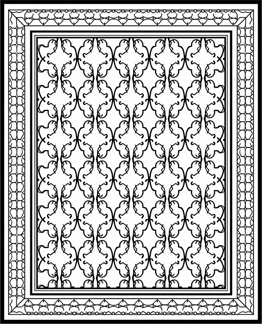 Intricate Black White Swirl Motif Rug