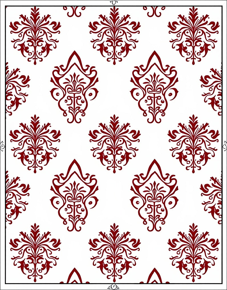 Classic Red Damask Pattern Rug