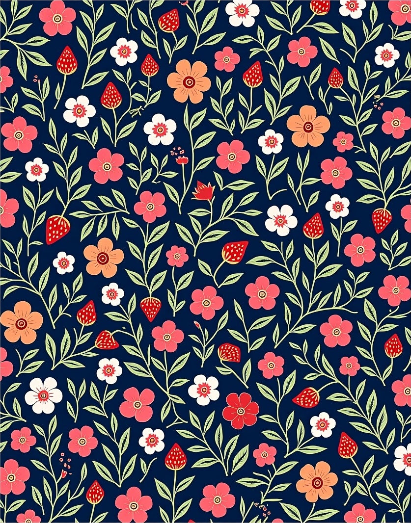 Floral Strawberry Vine Pattern Rug