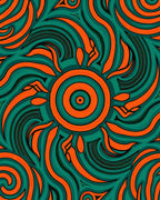 Intricate Orange Swirls Teal Design Rug