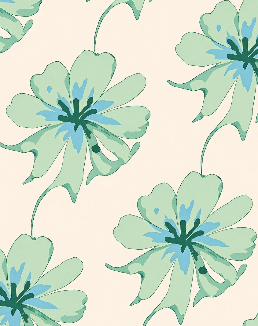 Light Green Blue Floral Print Rug